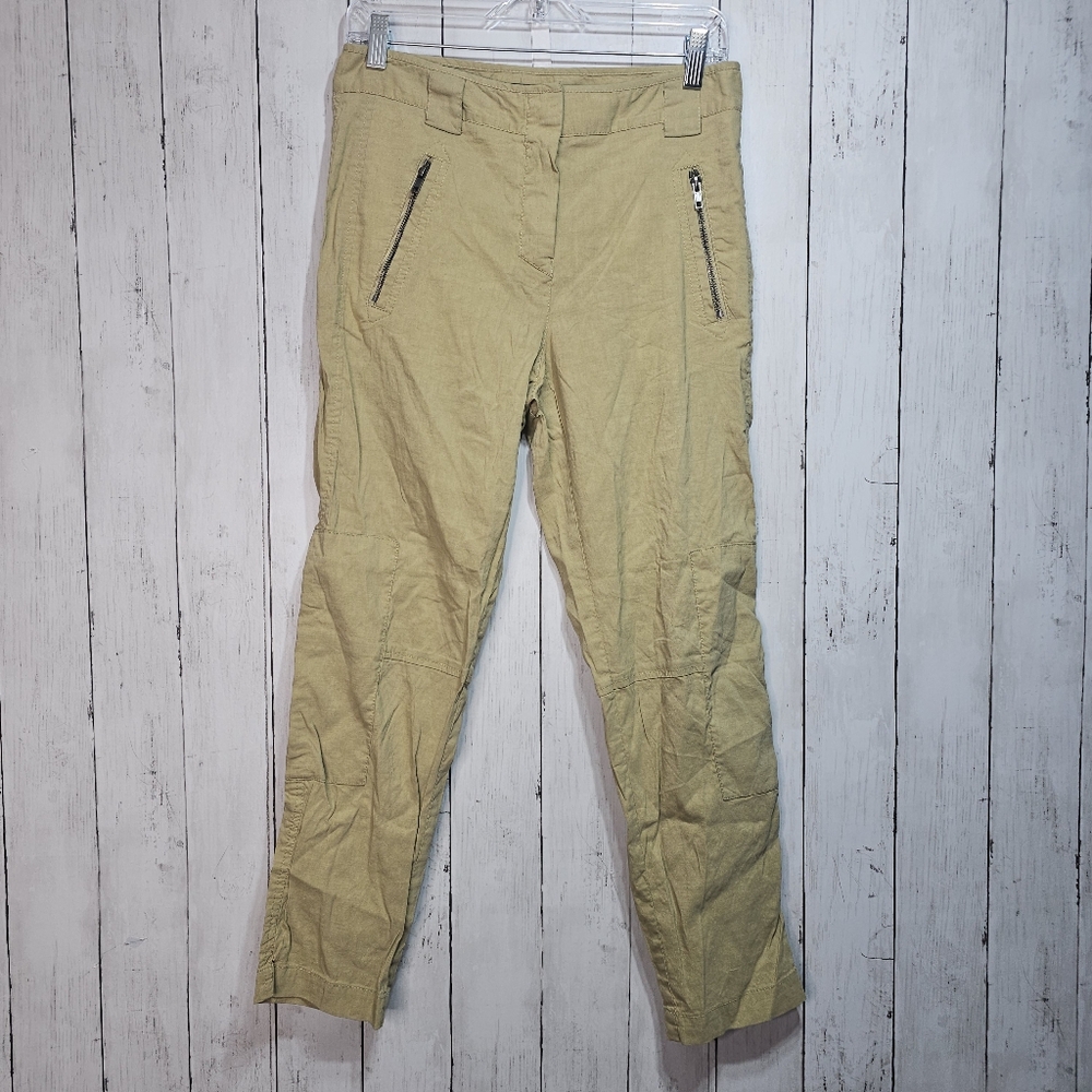 Theory Women's Tan Linen Blend Jarah Mid Rise Pants Zip Pockets Size 6.